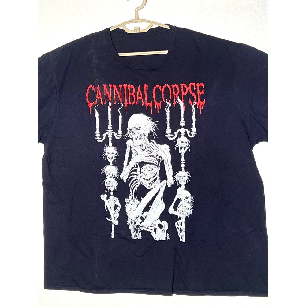 Cannibal Corpse Black Graphic Band T-Shirt With Skeleton & Candelabra Design  XL